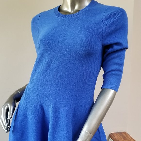 Beautiful Royal Blue Knit Sweater Flared Dress - with Free Gift - Picture 1 of 4
